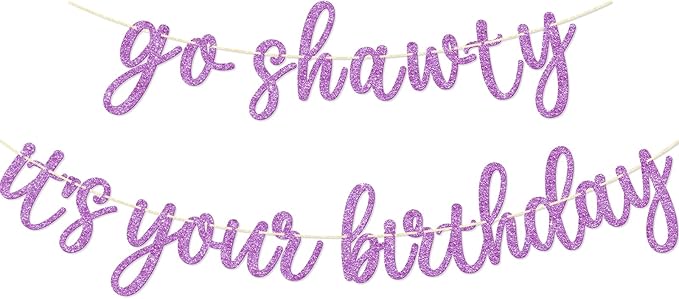 Go Shawty It's Your Birthday Banner, Hip Hop Birthday Party Decorations Supplies, Rap Theme Bday Bunting Sign, Pre-strung, Photo Props (Purple)