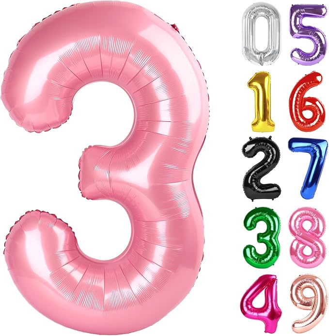 Pearlescent Pink Number 3 Balloon 40 Inch, 3rd Birthday Celebration Supplies for Girls Boys Women Men, 3 Balloon for Girls Boys Theme Party
