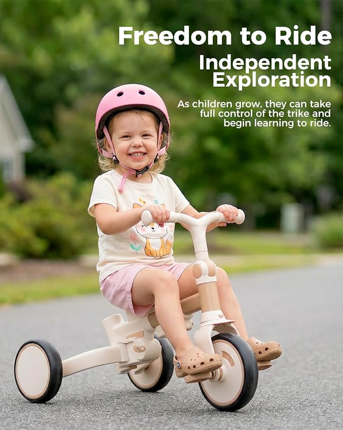 7-in-1 Tricycle for Toddlers 1-3 Years, Foldable Baby Trike Stroller with Steering Push Handle, Gift for Boys Girls 12 Months to 6 Years- Brown