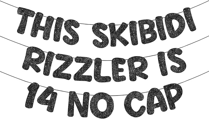 Fulmoon Pre Strung This Skibidi Rizzler Is No Cap Glitter Banner Birthday Party Decorations, Funny Birthday Sign, Party Supplies, Ideas, Gifts, Black