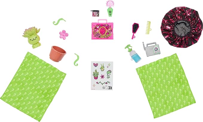 Monster High Self-Scare Secrets Venus McFlytrap Doll and Accessories Set with 13 Realistic Surprises Like Haircare Products, Bonnet and Plant