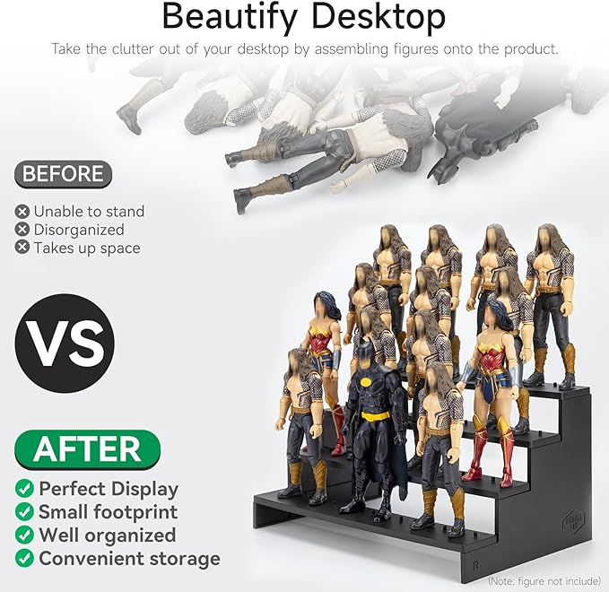 6 inch Acrylic Riser Display Shelf,Clear Action Figures Stands With PEG,4 Tier Toy Collectibles Organizer Compatible with 1/12 Scale Action Figure Toy (Fit For 6 inch Figure Toy-Black)
