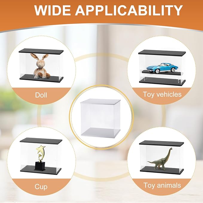 MECCANIXITY Clear Display Case, Acrylic Figure Display Case Clear Display Boxes for Collectibles, Figures Model Toys Home Storage(with Square LED Light, 12x12x13 Inch White Base)