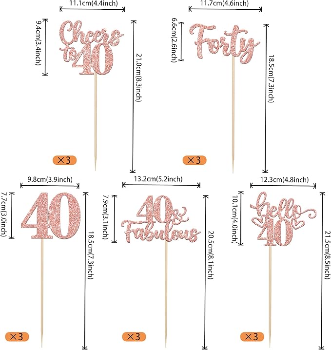 15PCS Happy 40th Birthday Centerpiece Sticks Forty Hello 40 Cheers to 40 Table Flower Centerpieces Sticks 40 Fabulous Floral Decorations for Happy 40th Birthday Party Centerpieces Supplies Rose Gold