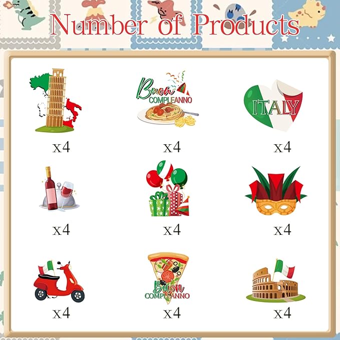 Italian Birthday Party Decorations - 36PCS Italy Pizza Cupcake Toppers Parties Decoration Buon Compleanno Cupcake Picks Decor Supplies