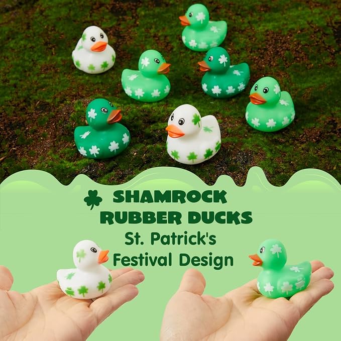 JOYIN 24 Pcs St.Patrick's Day Rubber Ducks Bulk for Patrick's Party Supplies, Green Shamrock Ducks for Kids Accessories Party Favors