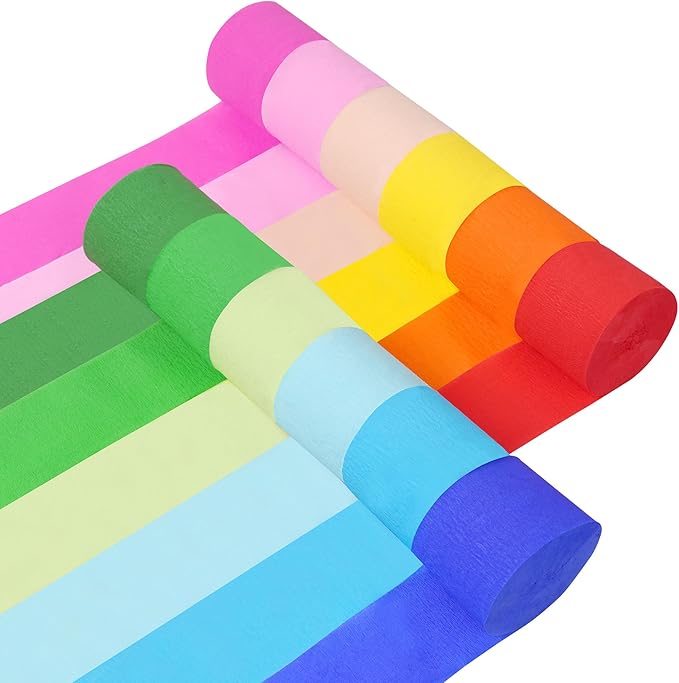 12 Rolls Crepe Paper Streamers - 12 Colors, Colorful Birthday Streamers for Birthday, Wedding, Baby Shower, Ocean, Rainbow, Bachelorette Party Decorations