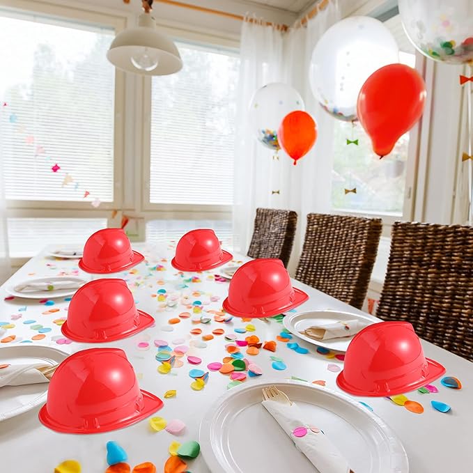 Sumind 48 Packs Construction Party Hats Kids Plastic Worker Helmet Bulk Toy for 3-8 Years Children Dress up Party Supplies(Red)