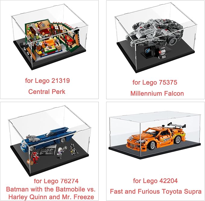 Thickened Clear Acrylic Display Case for Lego 75375 Millennium Falcon for 21319 Central Perk 75380 42204 Collectibles Transparent Box for Lego Display with Led Light, Black Inside 13.8 x 9.8 x 5.9in