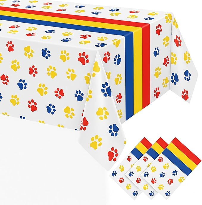 Newwiee 3 Pcs Puppy Paw Print Tablecloth Plastic Disposable Colorful Table Cover Dog Table Cloth 108 x 51'' Paw Print Party Supplies for Dog Pet Themed Party Decorations Favors (Red, Yellow, Blue)