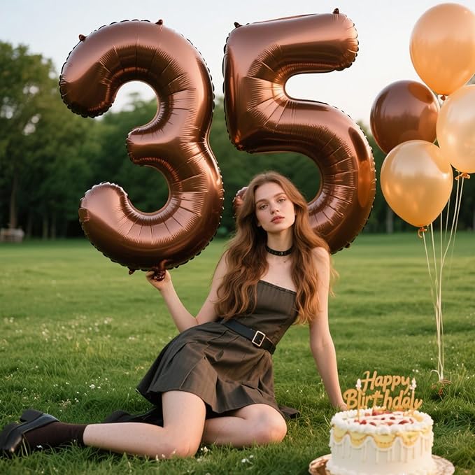 40 Inch Dark Brown Balloon Number 5 Balloon Chocolate Jumbo Mylar Foil Helium Balloon for 15 25 35 50 Big Giant Jumbo Huge Foil Mylar Balloons 55th 65th Birthday Balloons Men Women Party Decorations