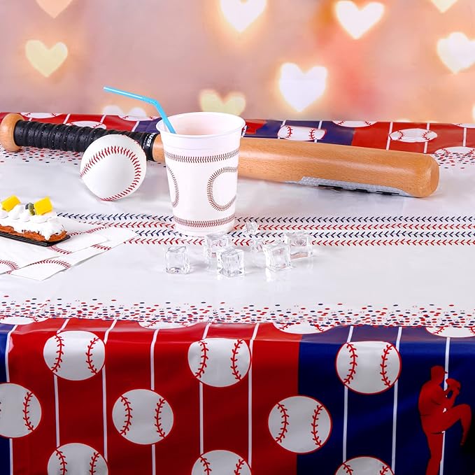 durony 2 Pieces Baseball Tablecloth Plastic Baseball Table Cover Baseballs Theme Party Supplies Waterproof Rectangle Tablecloth for Baseballs Theme Birthday Sport Party Decorations