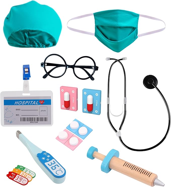 BanKids Doctor Costume for Kids Career Day Pretend Playset Doctor Role Play Stethoscope Lab Coat Kids Halloween Costume