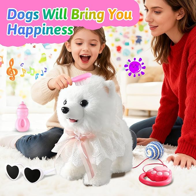 Marsjoy Samoyed Walking Barking Dog for Kids Interactive Musical Puppy Robot Repeats What You Say, Realistic Licking Tongue Wagging Tail Remote Control Toddler Toys for Girls and Boys Birthday Gifts