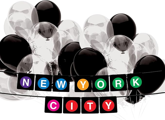 Beistle 53650 Hanging Banners 2 Piece New York City Party Decorations, 5" x 6', Black/Purple/Blue/Yellow/Green/Pink/Red