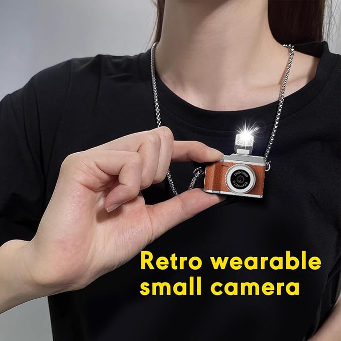 Bewinner Tiny Digital Keychain Camera, 1080P FHD 8MP Thumb Sized with 0.96 Inch Color Screen & 32GB Memory Card, LED Fill Light for Beginners Teens Kids Gifts (Vintage Brown)