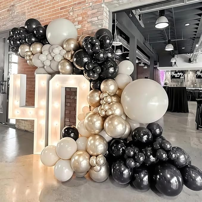 Black White Gold Balloons, 12 Inch 35PCS Black and White Balloon with Metallic Gold Confetti Balloons for Graduation New Years Wedding Retirement Bridal Baby Shower Birthday Party Decorations