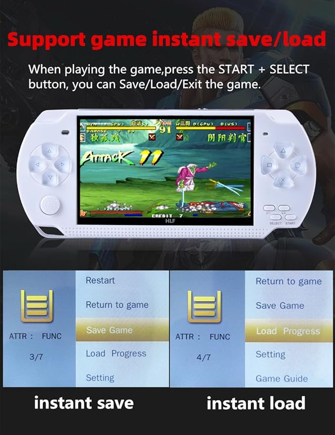 Video Game Console 4.3 inch 8GB Built-in 2000 Retrp Classic Games for Multiple Simulators Game can Save Multiple Progress Video/Music/E-Book Portable Console Gift for Boyfriend/Children(White)