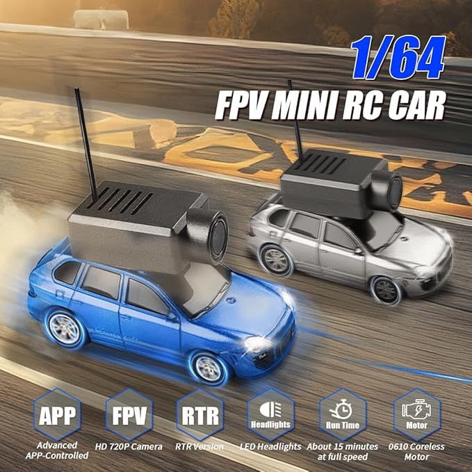 WL 1/64 FPV RC Mini Car with 3-Speed Modes, APP-Controlled Fully Proportional Mini Climbing Vehicle Model (RTR Version)