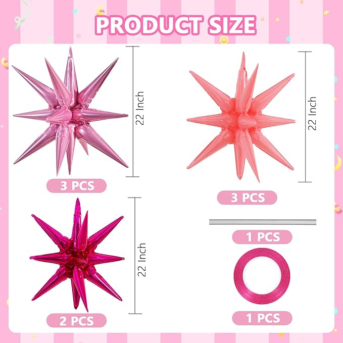 TONIFUL 8 Pcs Light Pink Hot Pink Foil Balloons Large Star Balloons Explosion Star Mylar Balloons for Party Backdrop Christmas New Year Birthday Wedding Baby Shower Anniversary Photo Booth Supplies