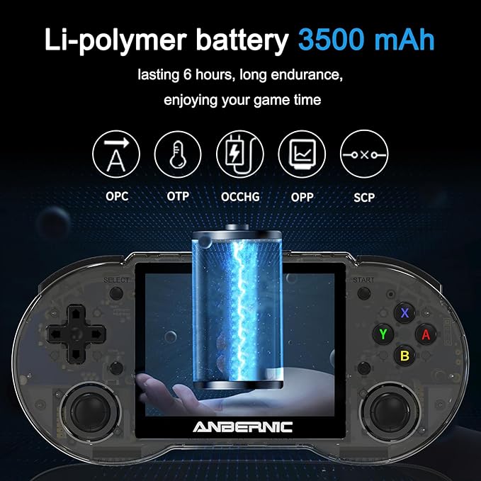 RG353P Handheld Game Console RG351P Retro Gaming Console Portable Game Console 3.5 Inch IPS Screen Double 3D Rocker Supports 3.5mm Sound Headphones Black