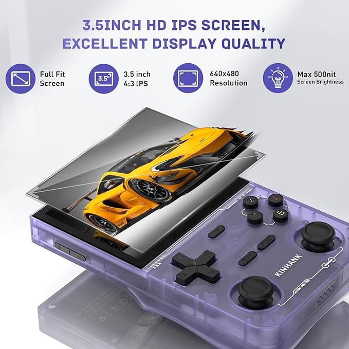Kinhank K36 Handheld Retro Game Console with 9000+Games,Mini Retro Game Console with 64GB TF Card,Portable Gaming Console,3.5 Inch IPS Screen(Purple)