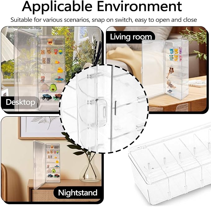 Huakaile Acrylic Clear Action Figure Display Case, 10.4'' x 3.8''/26.5 x 9.7 CM Display Case for Collectibles 8 Tier Movable Shelf Mini Storage Blind Box Cabinet Organizer Miniature Doll Showcase