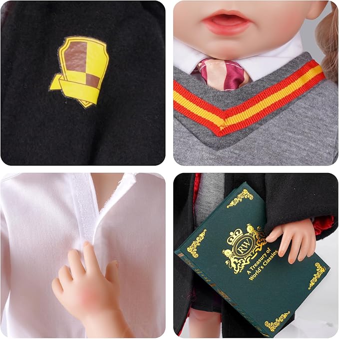 BABESIDE 9PCS Reborn Baby Doll Clothes for 18 Inch Dolls, Doll Outfit Accessories with Robe, Glasses, Tie, Skirt & Shoes fit Baby Dolls, Pretend Play for Girls