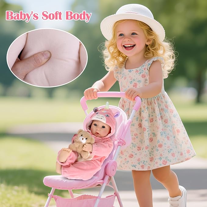 UOFTKIZ Baby Dolls - 17 Inches Real Life Girl Dolls with Soft Body, Gift for Kids 3+, Grandparents, New-Parents