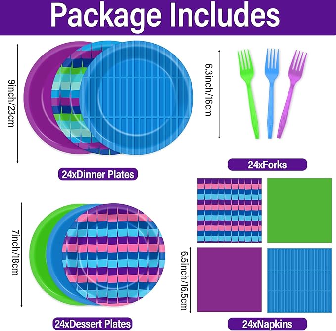 96Pcs Video Game Party Tableware Set Royale Gaming Party Supplies Game On Paper Plates and Napkins Level Up Dinnerware Decoration for Gamer Shower Birthday Parties Favor Serve 24 Guests