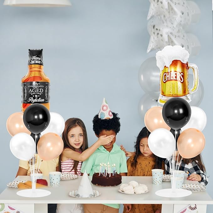 Vintage Aged To Birthday Party Balloons Stand Kit 2 Sets With 2 Black and Gold Cheer Ball Foil Balloons Centerpiece for Tables for Men and Women Party Supplies Baby Shower Birthday Themed Decorations