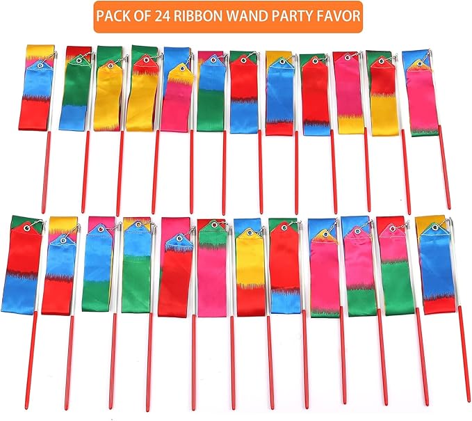 24pack Dance Ribbon Wand Rainbow Streamer Party Favors for Kids 4-8 8-12 Girls Artistic Dancing Gymnastics Carnival Games Goodie Bag Stuffers Birthday Party Decorations Mermaid Princess Party Supplies