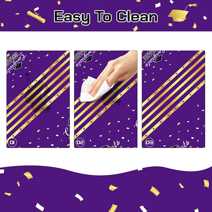 Childom 3 Pack Graduation Tablecloth,Graduation Decorations Class of 2026 Graduation Party Decorations,54"x108" Purple and Gold Plastic Table Cloth Disposable Rectangle for Home,School,Party Supplies