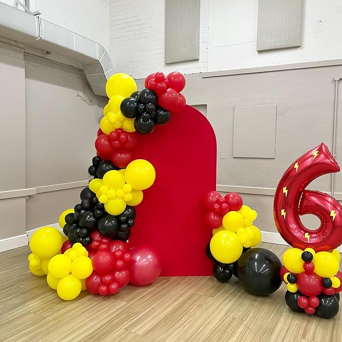 Red Yellow Black Balloons, 12 inch Lightning Cartoon Ball Anime Balloon Birthday Decorations, Lightning Printed Balloons Red and Black Confetti Balloon for Boys Theme Race Car Party Decor