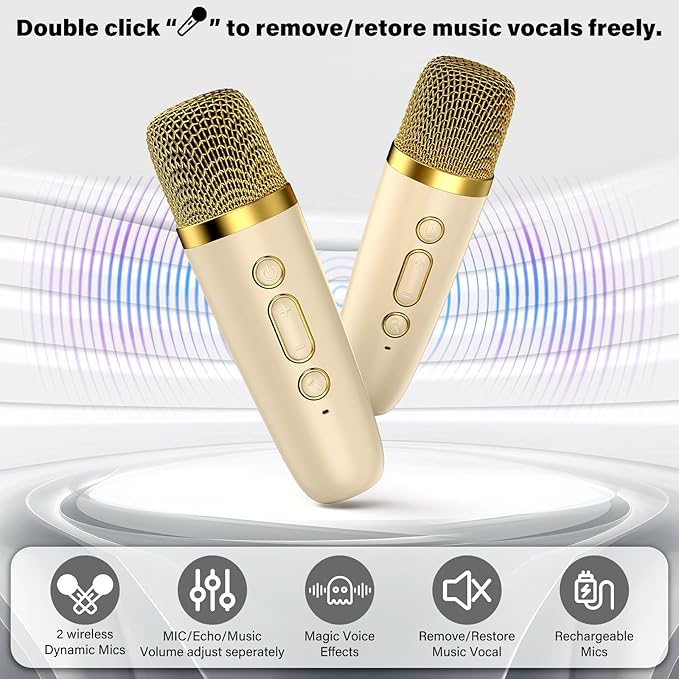 Mini Karaoke Machine, Portable Bluetooth Speaker with Microphone for Kids Singing Home Party, Christmas Halloween Kids Birthday Gifts, Music Toys for Girls Boys 3-12+ Years Old
