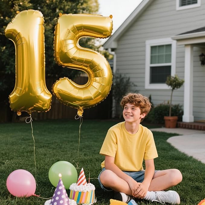 40 Inch Gold Balloon Number 15 Balloon,Jumbo Mylar Foil Helium Balloon for 15 Birthday Digital Balloons for Birthday Party,Wedding Anniversary Party Decorations