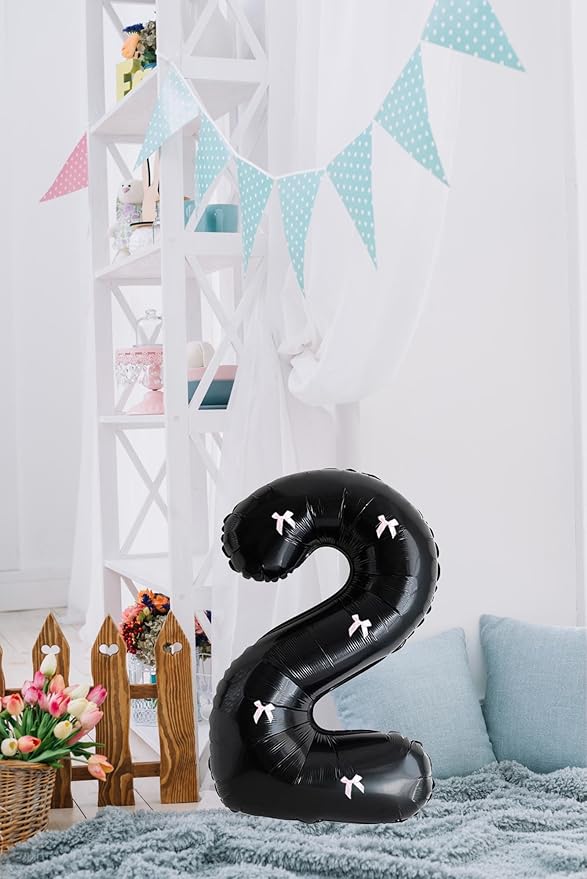 PLAP Birthday Number Balloon Bow Black Party Supplies 32 "Birthday Number Decoration (Number 2)