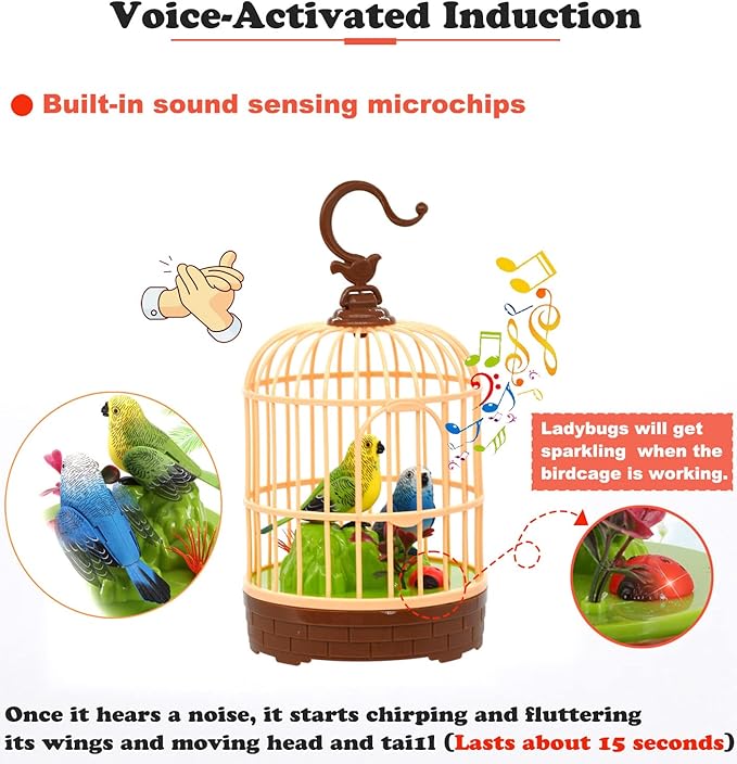 HWD Voice-Activated Induction Birds Birdcage Toy, Talking Chirping Fluttering Parrot Birds Toys Gifts for Baby Toddler Kids Children (A)