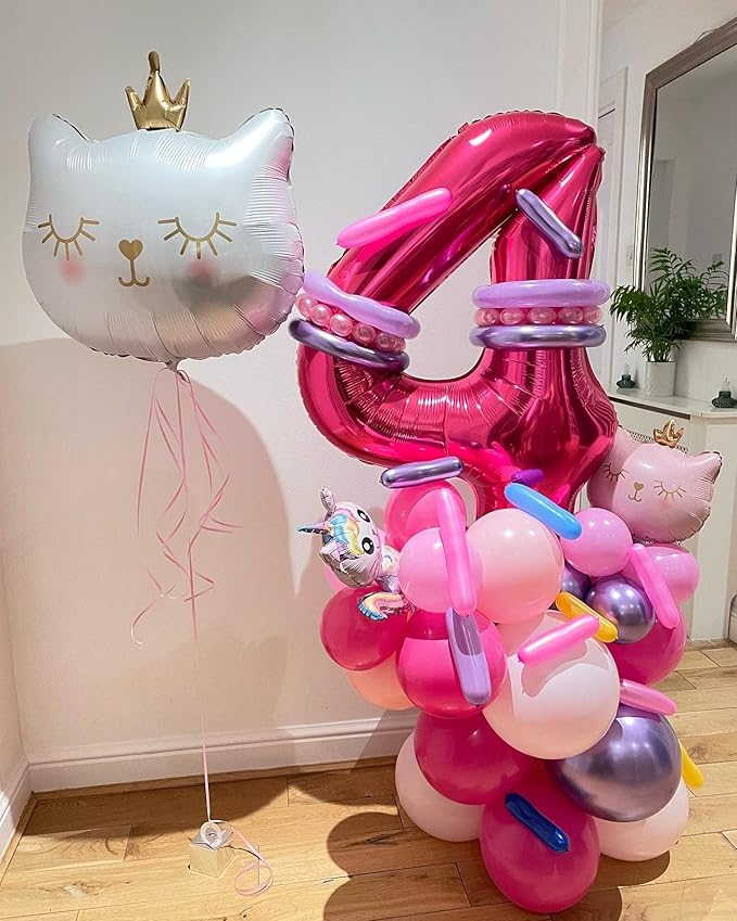 Giant Cat Balloons 28 Inch Adorable Crown Kitty White Cat Balloons for Kitten Pet Cat Theme Birthday Party Decorations