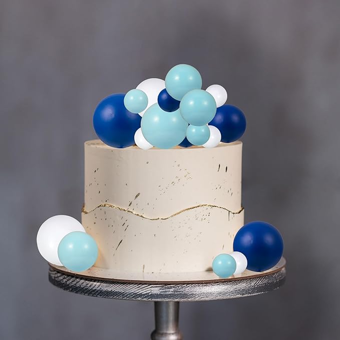 Gyufise 30Pcs Ball Cake Picks Colorful Ball Shaped Cake Topper Mini Balloons Pearl Balls Cupcake Picks Ball Cake Insert Topper for Birthday Party Wedding Decoration Supplies Blue White Dark Blue