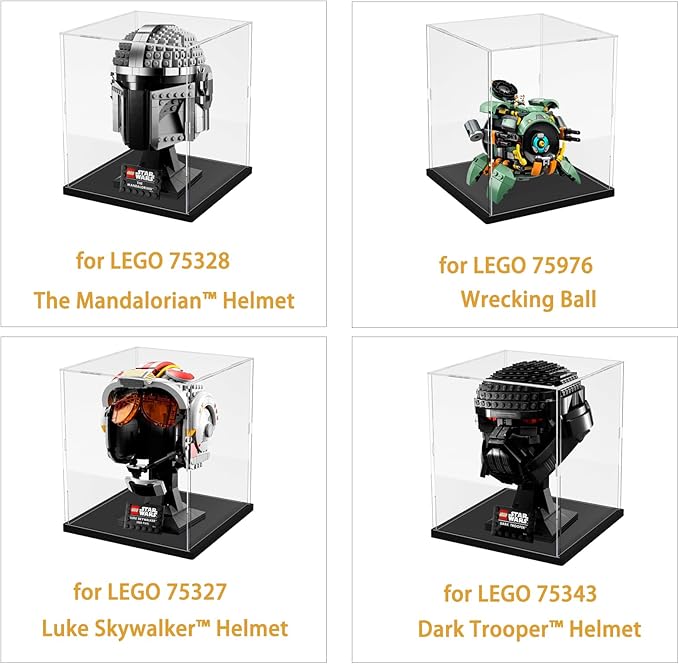 Thickened Clear Acrylic Display Case with Wood-Plastic Base for Lego 75328 75976 Action Figures Collectibles Organizer Display Box Dustproof Protection Showcase (Black Inside 5.9x5.9x7.8 inch)