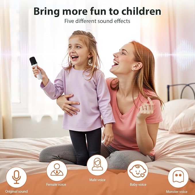 Kids Karaoke Machine, Bluetooth Mini Portable Karaoke Machine, with 2 Wireless Microphone and Speaker, Toys for All Smartphones, Birthday, Family, Home Party (White)