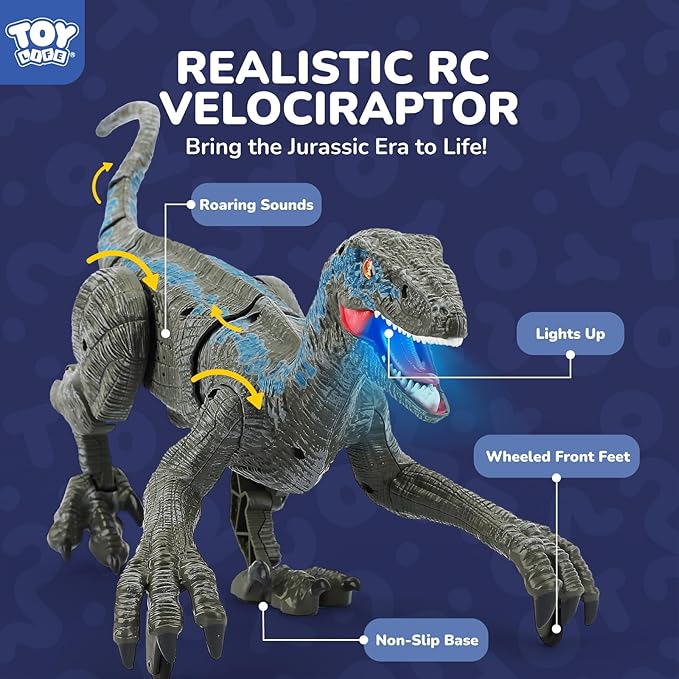 STEAM Life Remote Control Large Velociraptor Dinosaur Toy for Kids – Realistic RC Dino with Sounds, Lights & Walking Action – Rechargeable Raptor Toy for Boys & Girls