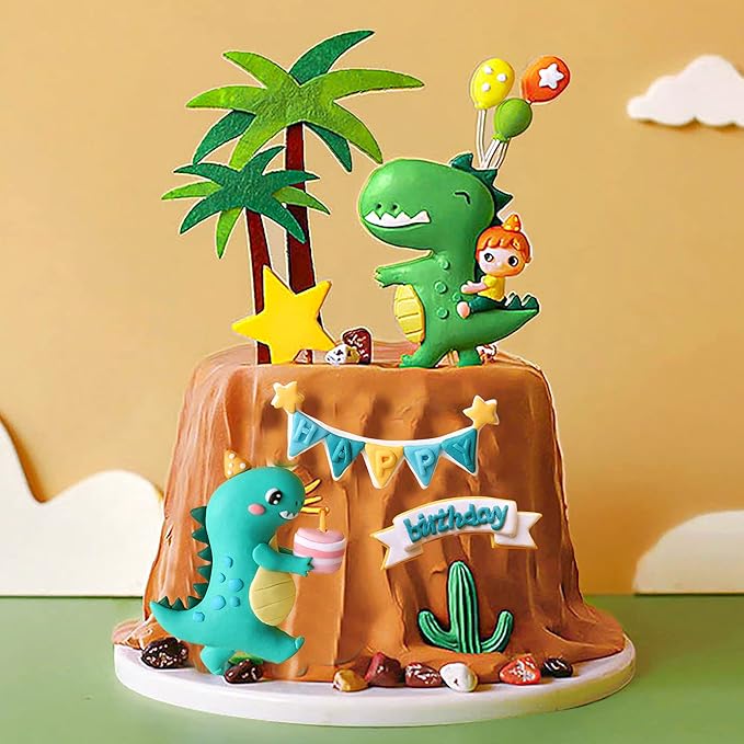 Gyufise 10 Pack Dinosaur Cake Decorations Dinosaur Babyshower Happy Birthday Cupcake Topper Dinosaur Cake Toppers for Kids Birthday Baby Shower Party Supplies