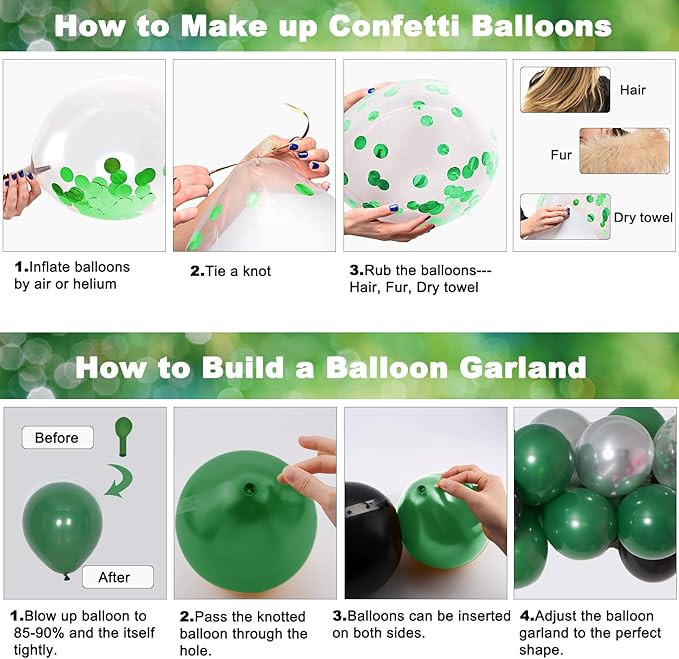 Green and Black Birthday Decorations, Green Party Decorations for Men Boys Women Girls with Balloons Arch Garland Kit Happy Birthday Banner Tablecloth Backdrop Decorations Bady Party Supplies