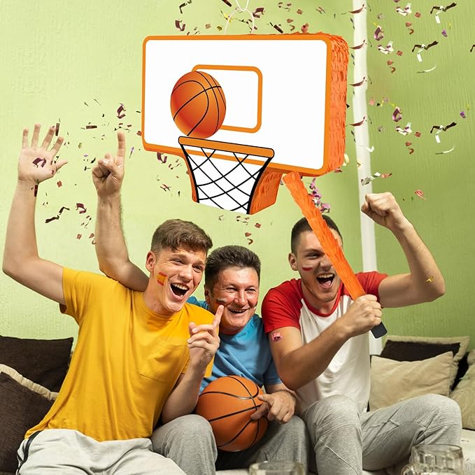 Hooqict Basketball Pinata with Blindfold and Bat Stick Basketball Birthday Party Decorations for Kids Boys Basketball Themed Party Supplies Sports Carnival Games