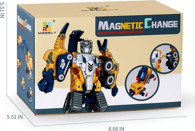 MIEBELY Toddler Robot Construction Vehicles Set – 5Pcs Transforming Robots for Kids - Magnetic Toys with Sturdy Connectors – Easy DIY Assembly Function – 5-in-1 Educational STEM Toys