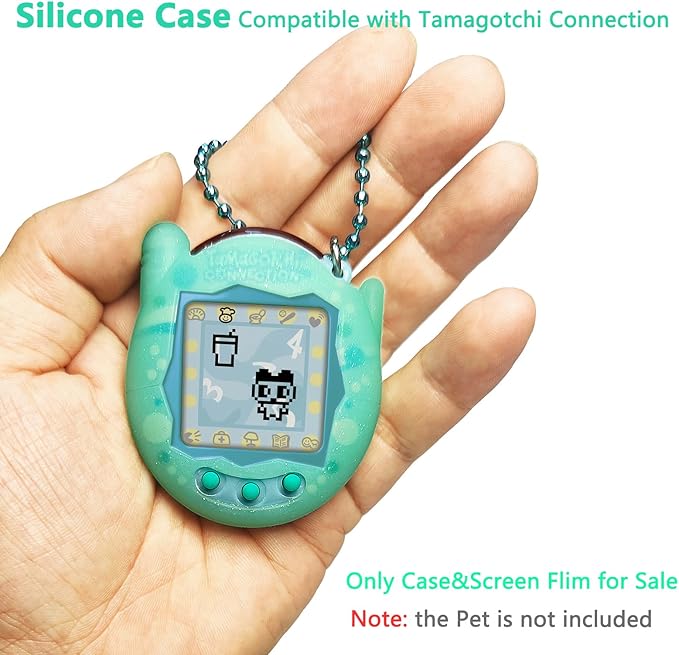 JCHPINE Silicone Cover Case for Tamagotchi Connection Virtual Reality Pet, Screen Protector for Tamagotchi Connection Electronic Pet Accessories (Silicone Case and Screen Film) (Teal)