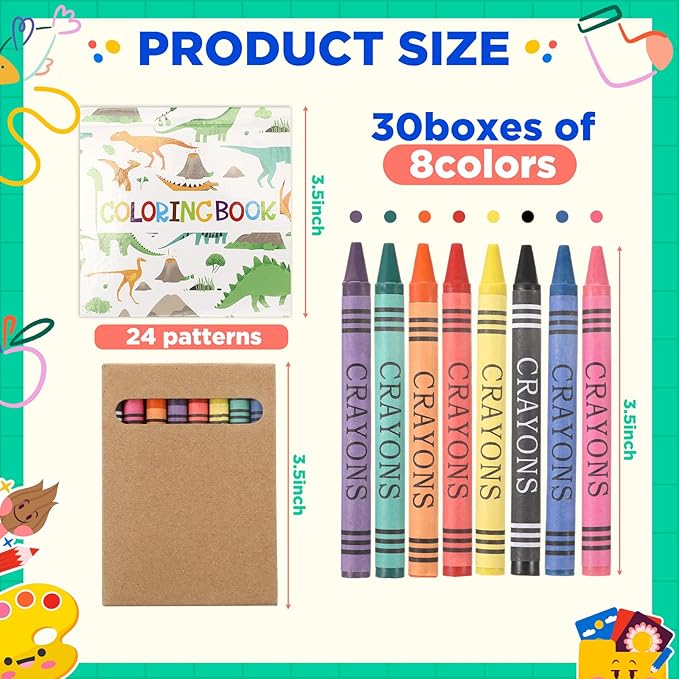 30 Pcs Mini Dinosaur Coloring Books with 30 Pcs 8 Colors Crayons, Dinosaur Birthday Party Favors Small Activity Books Bulk Dino Birthday Goodie Bags Stuffers Return Gifts