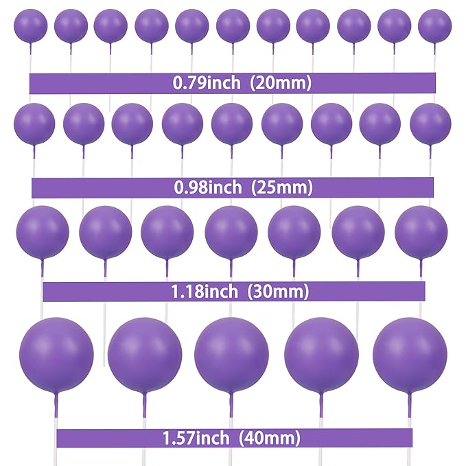 Gyufise 30Pcs Balls Cake Toppers Ball Cake Picks Foam Ball Shaped Cupcake Toppers Mini Balloons Baby Shower Cake Decorations for Wedding Enaggement Bridal Shower Birthday Party Supplies Purple